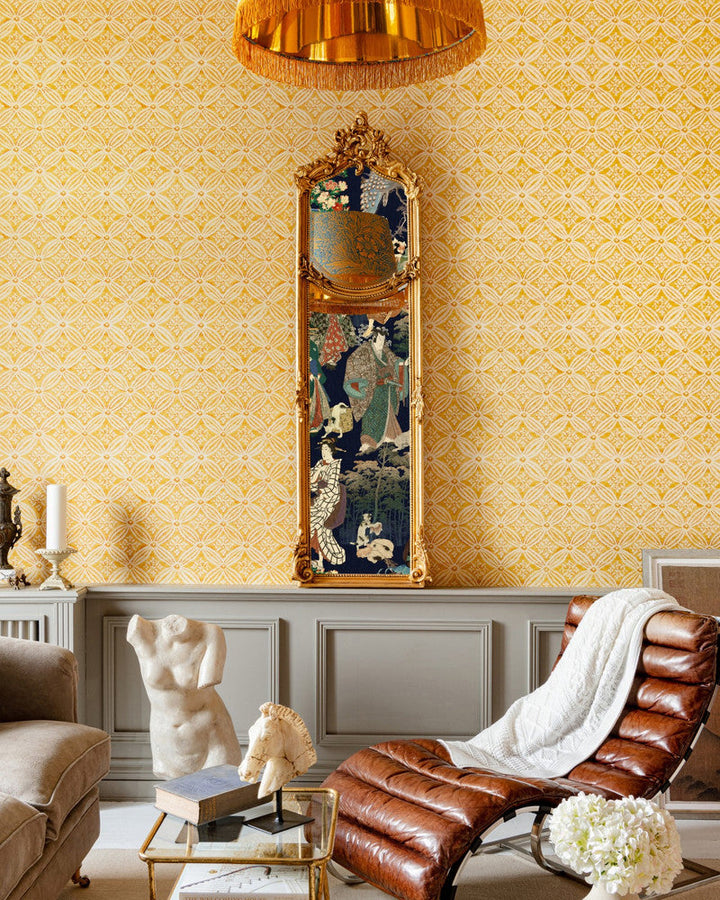 Kalamkari Citrus Wallpaper by Mind the Gap Designer Wallpaper THE WALLPAPER COMPENDIUM 2 Non-woven Made in Europe Paste the wall 1 roll x 20.5 x 10.9 yards - Swanky Fabrics -