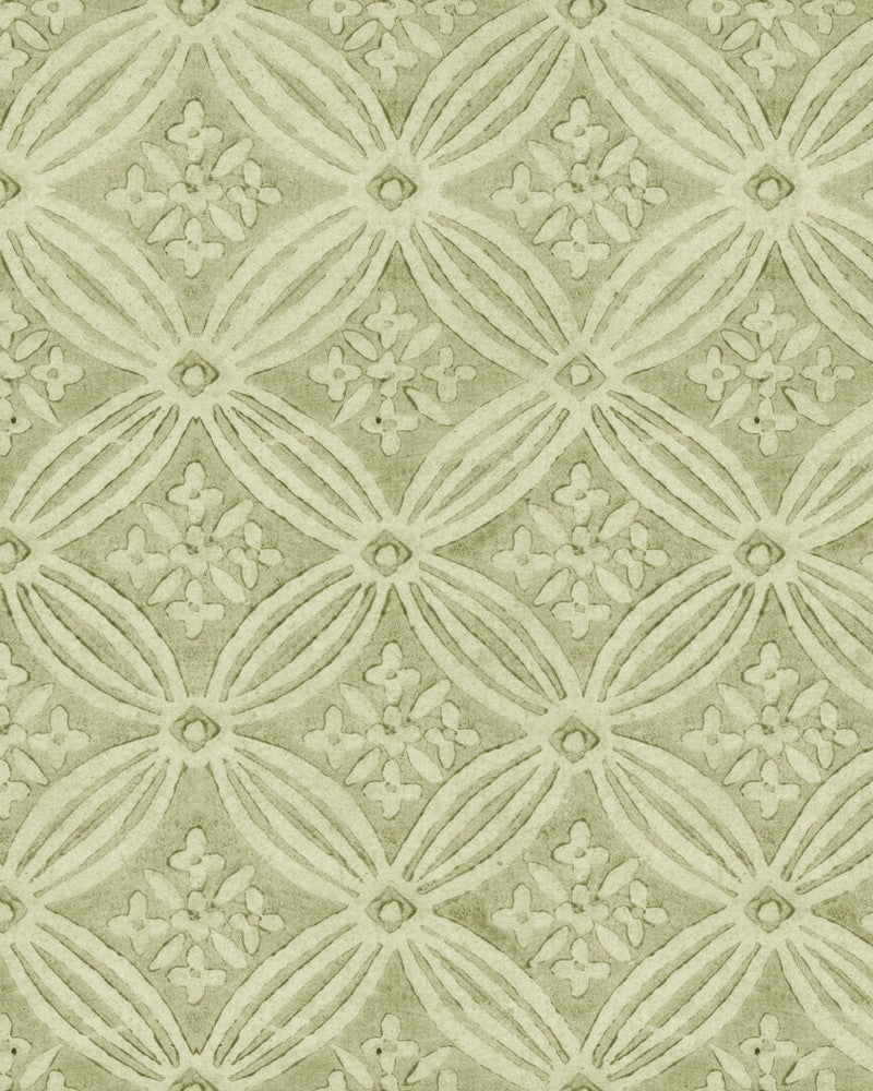 KALAMKARI Jade Wallpaper (WP30115) by Mind The Gap | WP30115 | THE WALLPAPER COMPENDIUM 2 | 1 roll x 20.5 x 393.7 in | 0.52m / 20.5in | 10m / 393.7in | 5.20mp | 50cm / 19.6in | Green, Taupe | Satin Matte | Paste the wall | 1-roll in a box | Fabric Carolina | https://www.fabriccarolina.com/