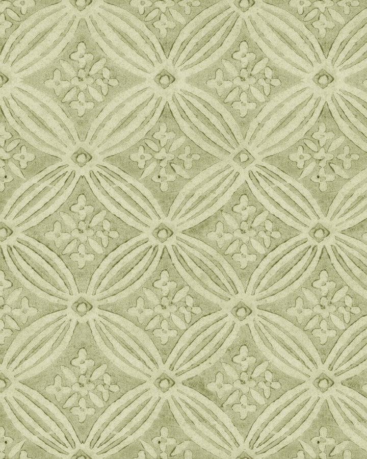 KALAMKARI Jade Wallpaper (WP30115) by Mind The Gap | WP30115 | THE WALLPAPER COMPENDIUM 2 | 1 roll x 20.5 x 393.7 in | 0.52m / 20.5in | 10m / 393.7in | 5.20mp | 50cm / 19.6in | Green, Taupe | Satin Matte | Paste the wall | 1-roll in a box | Fabric Carolina | https://www.fabriccarolina.com/
