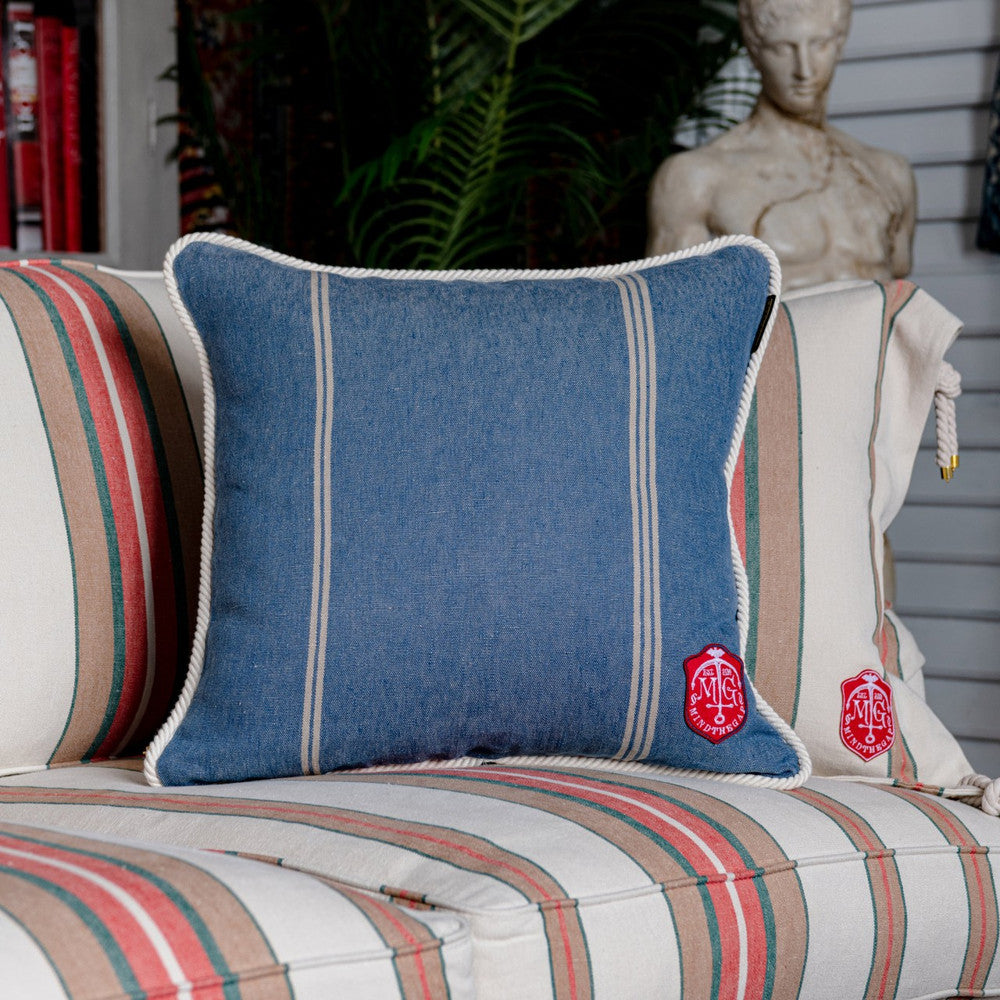 KATALIN Stripe Cushion (LC40118) by Mind The Gap | LC40118 | SUNDANCE VILLA | 20 x 20 in | Blue, White | Fabric Carolina | https://www.fabriccarolina.com/