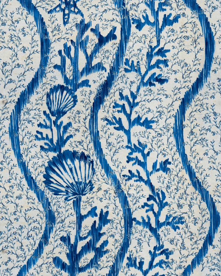 KORALION Indigo Wallpaper (WP30048) by Mind The Gap | WP30048 | SUNDANCE VILLA | 1 roll x 20.5 x 393.7 in | 0.52m / 20.5in | 10m / 393.7in | 5.20mp | 70cm / 27.6in | Indigo, Taupe | Satin Matte | Paste the wall | 1-roll in a box | Fabric Carolina | https://www.fabriccarolina.com/