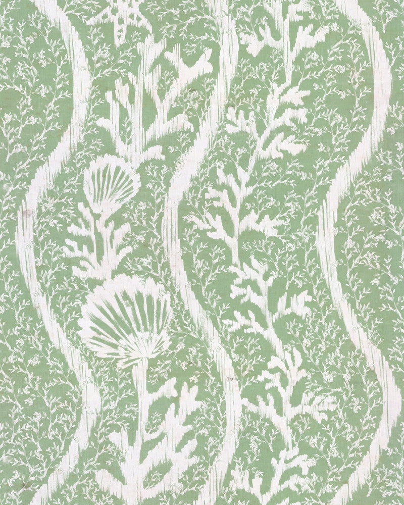 KORALION Mineral Green Wallpaper (WP30047) by Mind The Gap | WP30047 | SUNDANCE VILLA | 1 roll x 20.5 x 393.7 in | 0.52m / 20.5in | 10m / 393.7in | 5.20mp | 70cm / 27.6in | Seafoam Green, White | Satin Matte | Paste the wall | 1-roll in a box | Fabric Carolina | https://www.fabriccarolina.com/