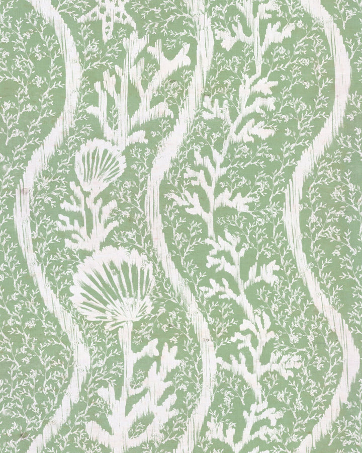 KORALION Mineral Green Wallpaper (WP30047) by Mind The Gap | WP30047 | SUNDANCE VILLA | 1 roll x 20.5 x 393.7 in | 0.52m / 20.5in | 10m / 393.7in | 5.20mp | 70cm / 27.6in | Seafoam Green, White | Satin Matte | Paste the wall | 1-roll in a box | Fabric Carolina | https://www.fabriccarolina.com/