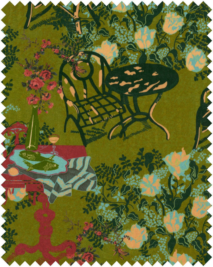 La Brasseria Fern Velvet by Mind the Gap Designer Fabric LA DOLCE VITA 100% Cotton velvet Made in United Kingdom w 137 x l 69 cm / w 53.9 x l 27.2in 53.9in - Swanky Fabrics -