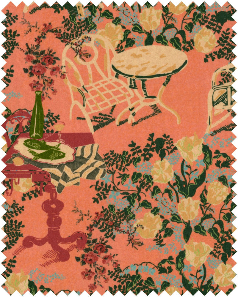 LA BRASSERIA Salmon Velvet (FB00129) by Mind The Gap | FB00129 | LA DOLCE VITA | Blue, Green, Ivory, Red, Salmon, Yellow | Fabric Carolina | https://www.fabriccarolina.com/