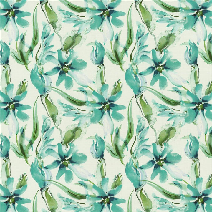Leolani Turquoise by Kasmir Fabric 1453 100% Polyester
 CHINA 30,000 Wyzenbeek Double Rubs Horizontal: 17 4/8 inches and Vertical: 18 inches 53 - Fabric Carolina -