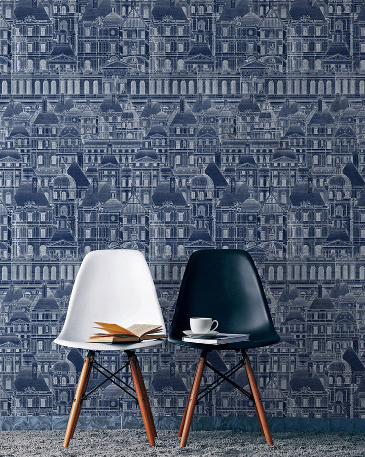 Louvre Blue Wallpaper by Mind the Gap Designer Wallpaper WALLPAPER DESIGNER COLLECTION Non-woven Made in Europe Paste the wall 3 rolls x 20.5 x 3.25 yards - Swanky Fabrics -