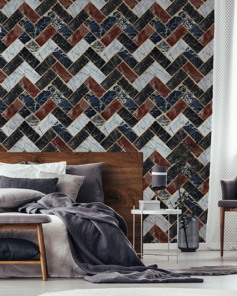 Herringbone Wallpaper by Mind the Gap Designer Wallpaper THE WALLPAPER COLLECTABLES Satin Matte Made in Europe Paste the wall 3 rolls x 20.5 x 3.25 yards - Swanky Fabrics -