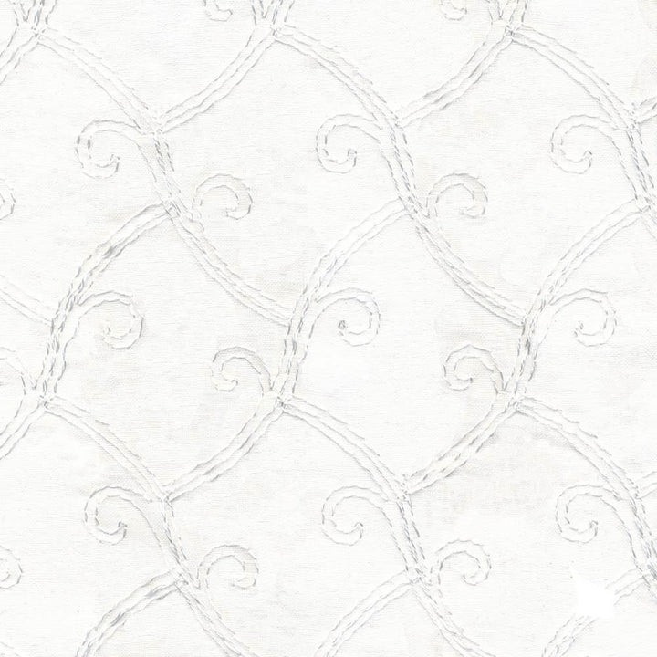 Lyndon Scroll Winter White  by Kasmir Fabric See sample 100% Polyester
 TURKEY Not Tested </p><p>Repeat: Horizontal: 2 2/8 inches and Vertical: 3 inches 52  - Fabric Carolina -