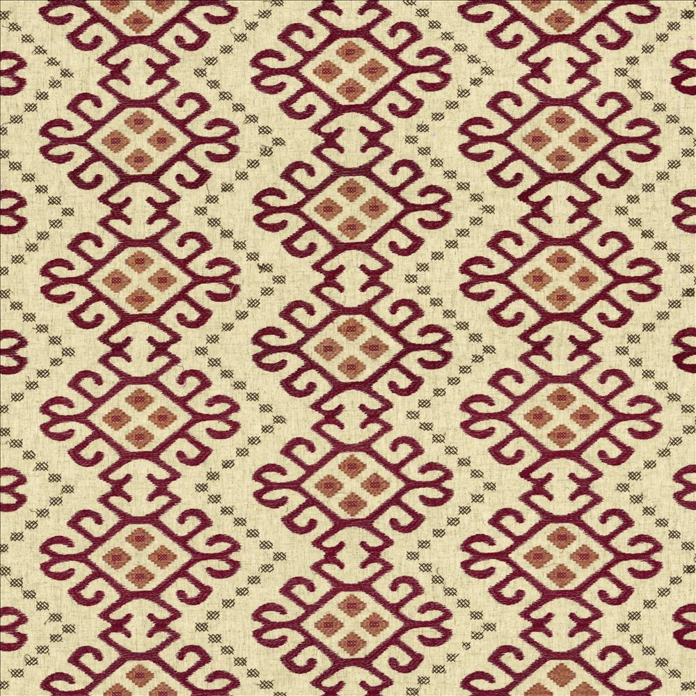 Mahican Sangria by Kasmir Fabric 5121 85% Polyester
15% Linen
 CHINA </p><p>Repeat: Horizontal: 17 2/8 inches and Vertical: 6 inches 53 - Fabric Carolina -