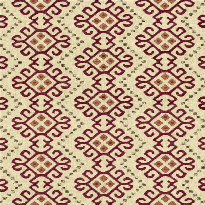 Mahican Sangria by Kasmir Fabric 5121 85% Polyester
15% Linen
 CHINA </p><p>Repeat: Horizontal: 17 2/8 inches and Vertical: 6 inches 53 - Fabric Carolina -