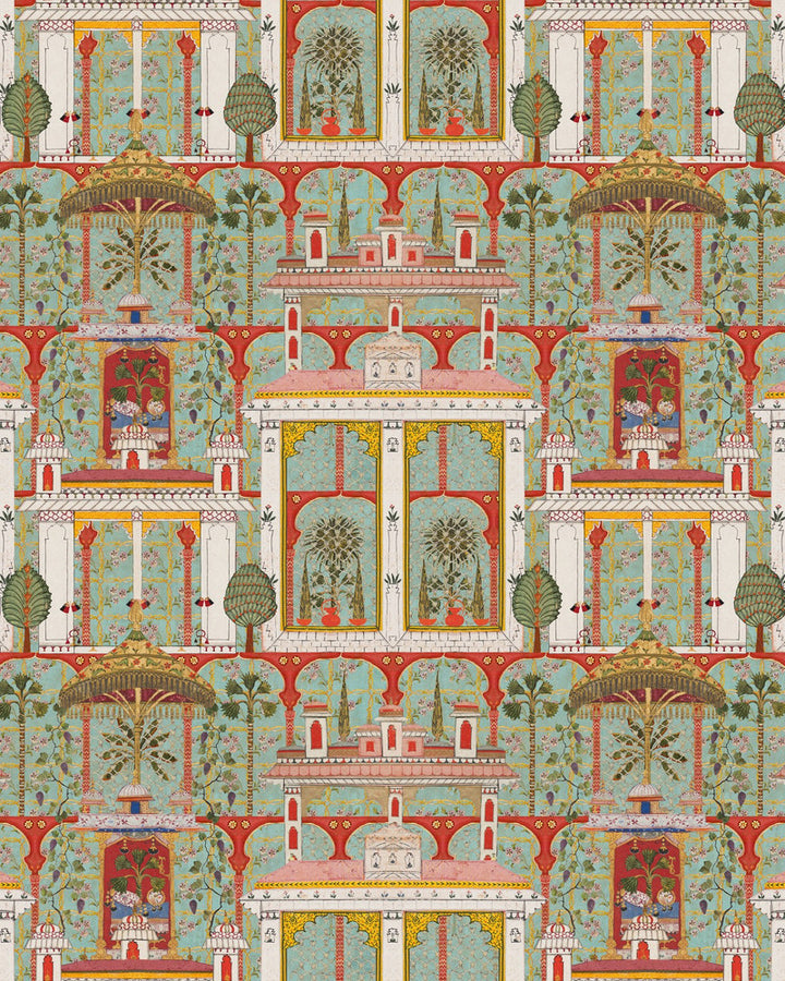 MAJORELLE GARDEN Agate Wallpaper (WP20748) by Mind The Gap | WP20748 | TALES OF MAGHREB | 3 rolls x 20.5 x 118.1 in | 0.52m / 20.5in | 3m / 118in | 4.68mp | 150cm / 59in | Green, Mint, Red, Yellow | Textured Matte | Paste the wall | 3-rolls in a box | Fabric Carolina | https://www.fabriccarolina.com/