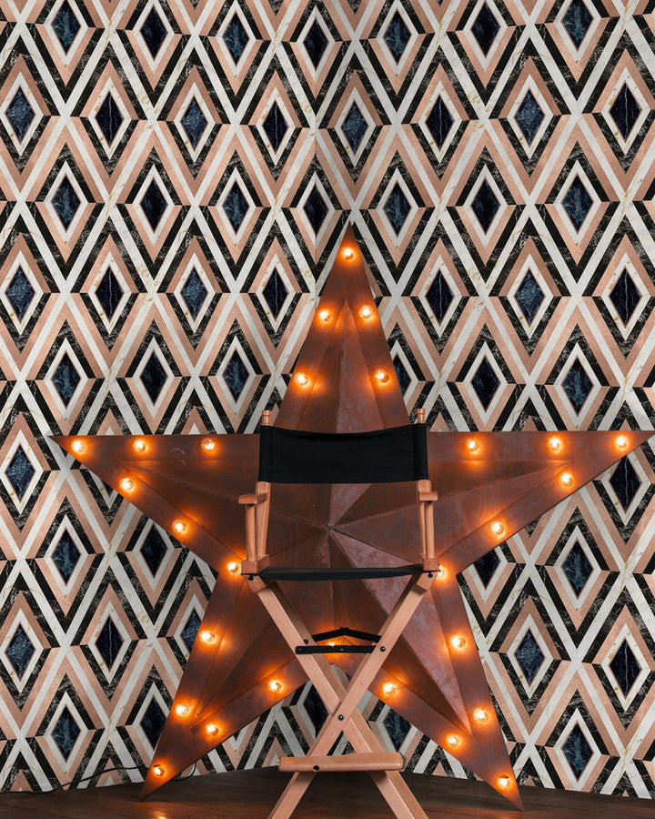 Diamonds In Copper Metallic Edition Wallpaper by Mind the Gap Designer Wallpaper THE WALLPAPER COLLECTABLES Metallic Foil Made in Europe Paste the wall 1 roll x 20.5x10.9 yards - Swanky Fabrics -