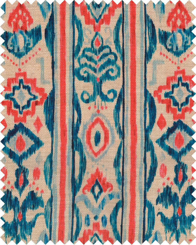 MEDITERRANEO IKAT Linen (FB00062) by Mind The Gap | FB00062 | SUNDANCE VILLA | Indigo, Red, White | Fabric Carolina | https://www.fabriccarolina.com/