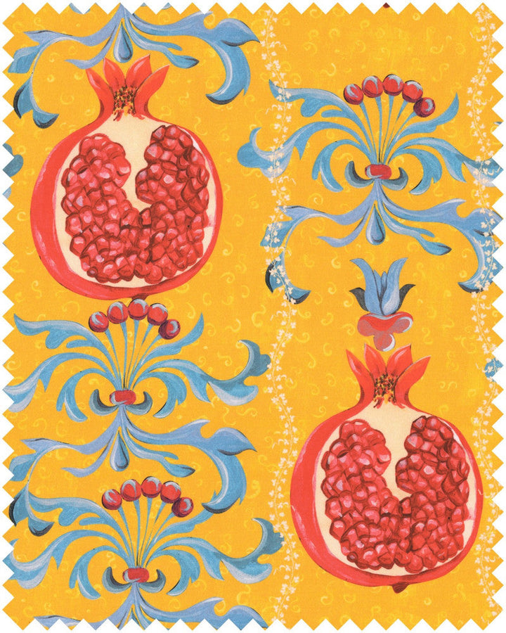 Mind The Gap Fabric MELAGRANATA Limone Cotton Satin (FB00125) | FB00125 | LA DOLCE VITA | Red, Turquoise, Yellow | Fabric Carolina | https://www.fabriccarolina.com/