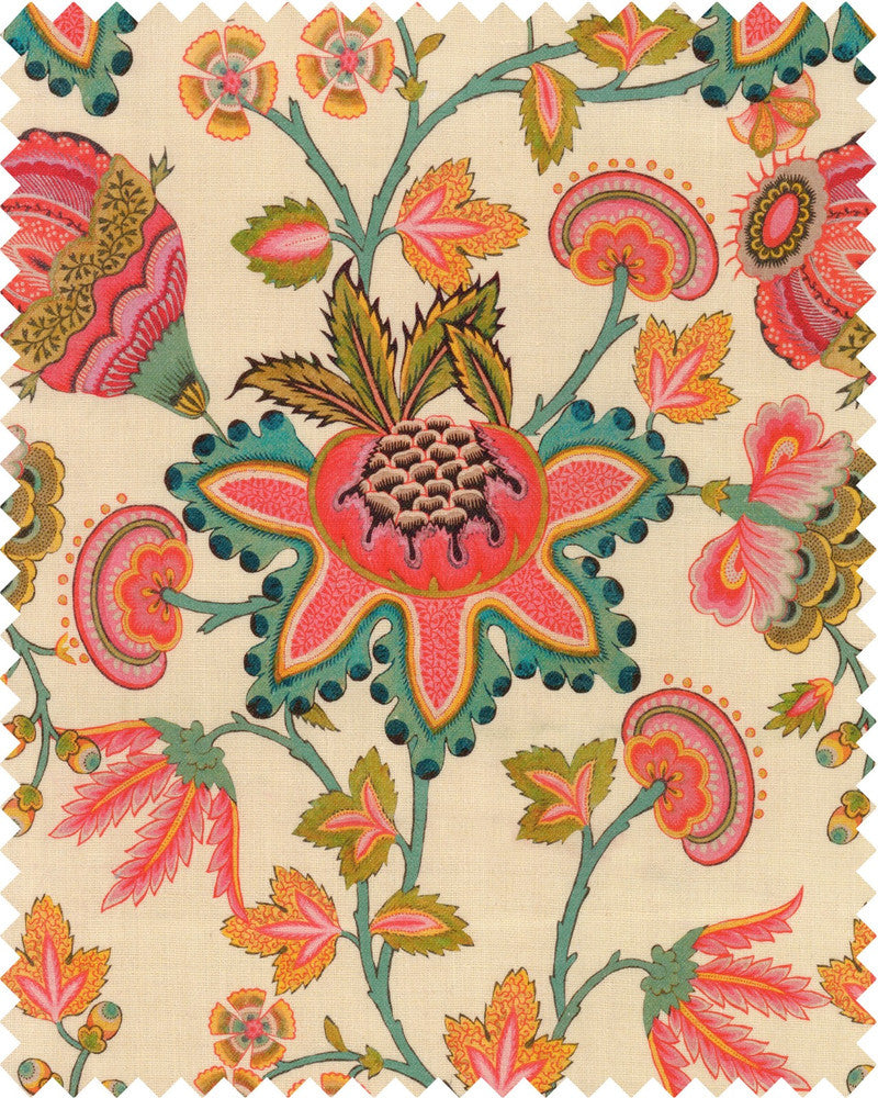 MIDSUMMER FLORAL Linen (FB00072) by Mind The Gap | FB00072 | WOODSTOCK '69 LIFESTYLE COLLECTION | Pink, Taupe, Turquoise | Fabric Carolina | https://www.fabriccarolina.com/