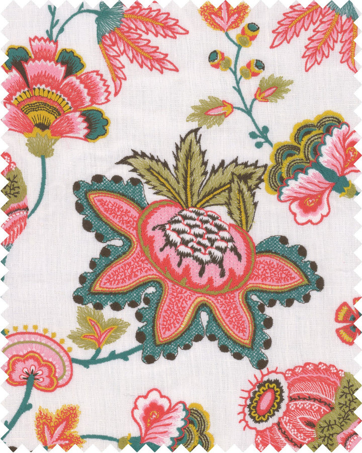 MIDSUMMER FLORAL Embroidered Fabric (FB00081) by Mind The Gap | FB00081 | WOODSTOCK '69 LIFESTYLE COLLECTION | Pink, Taupe, Turquoise | Fabric Carolina | https://www.fabriccarolina.com/