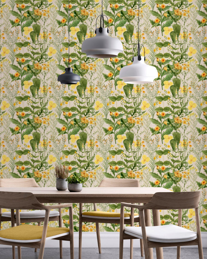 MIMULUS Wallpaper (WP20323) by Mind The Gap | WP20323 | THE WALLPAPER COLLECTABLES | 3 rolls x 20.5 x 118.1 in | 0.52m / 20.5in | 3m / 118in | 4.65mp | 60cm / 23.6in | Green, Taupe, Yellow | Textured Matte | Paste the wall | 3-rolls in a box | Fabric Carolina | https://www.fabriccarolina.com/