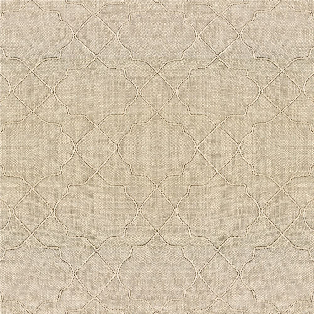 Moroccan Trellis Natural  by Kasmir Fabric See sample 100% Polyester
 CHINA Not Tested </p><p>Repeat: Horizontal: 7 4/8 inches and Vertical: 8 inches 57  - Fabric Carolina -