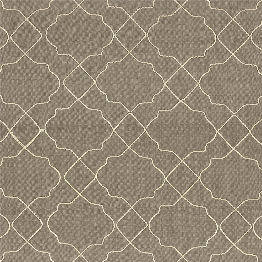 Moroccan Trellis Silver Cloud  by Kasmir Fabric See sample 100% Polyester
 CHINA Not Tested </p><p>Repeat: Horizontal: 7 4/8 inches and Vertical: 8 inches 57  - Fabric Carolina -