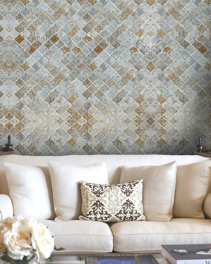 Morocco Tiles Wallpaper by Mind the Gap Designer Wallpaper PREMIUM DESIGNER WALLPAPER COLLECTION Non-woven Made in Europe Paste the wall 3 rolls x 20.5 x 3.25 yards - Swanky Fabrics -