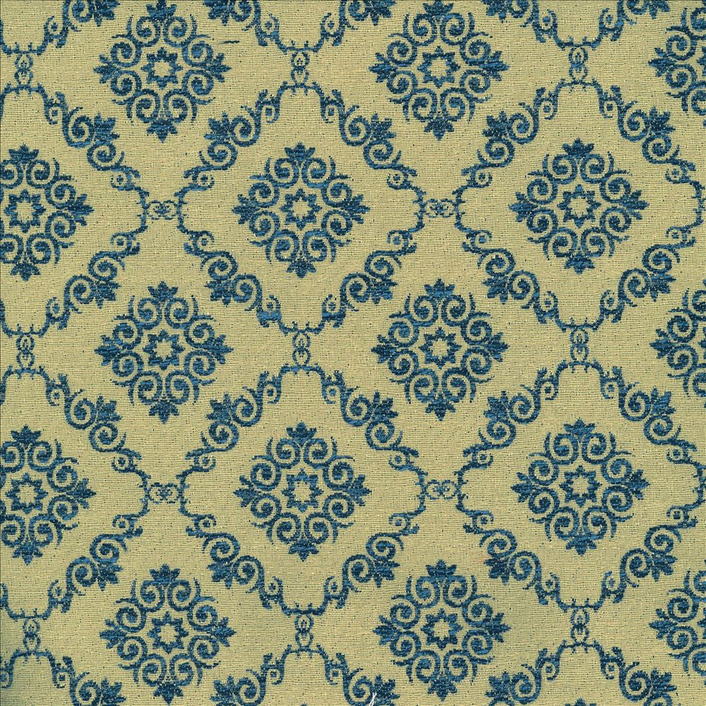 Mosler Trellis Prussian by Kasmir Fabric 8001 75% Polyester
25% Rayon
 CHINA 30,000 Wyzenbeek Double Rubs Horizontal: 4 inches and Vertical: 4 inches 54 - Fabric Carolina -