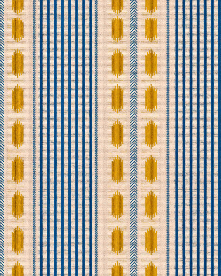 MOUASSINE Turmeric Wallpaper (WP20758) by Mind The Gap | WP20758 | TALES OF MAGHREB | 1 roll x 20.47 x 354.33 in | 0.52m / 20.5in | 9m / 354in | 4.68mp | 52cm / 20.5in | Blue, Taupe, Yellow | Textured Matte | Paste the wall | 1-roll in a box | Fabric Carolina | https://www.fabriccarolina.com/