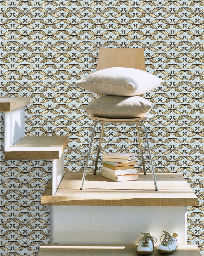 Moustache Premium Wallpaper by Mind the Gap Designer Wallpaper WALLPAPER DESIGNER COLLECTION Non-woven Made in Europe Paste the wall 3 rolls x 20.5 x 3.25 yards - Swanky Fabrics -