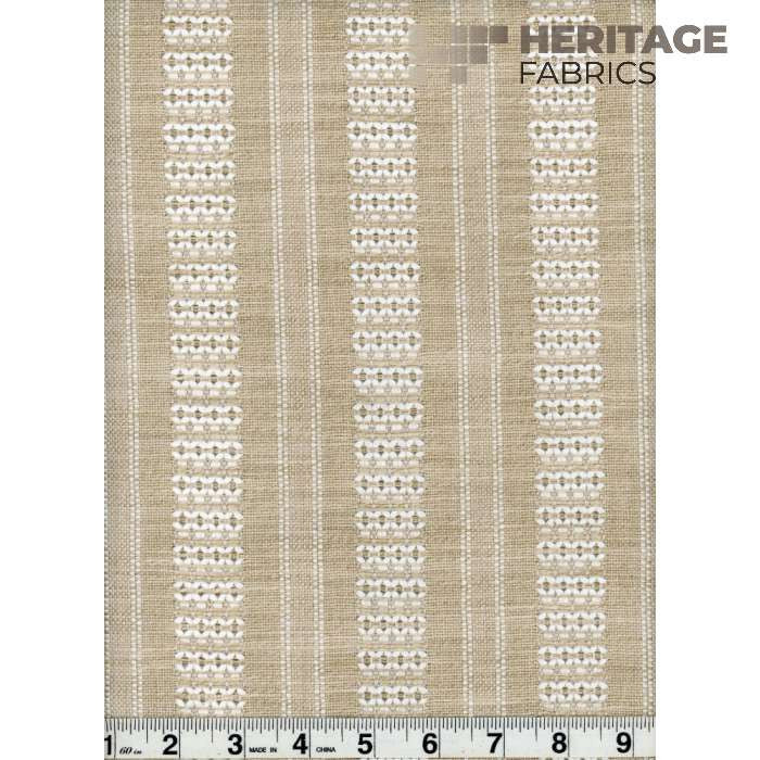 Mykonos French Vanilla by Heritage Fabric - 100% Polyester India Horizontal: 3 and Vertical: 0.5 54" - Fabric Carolina -