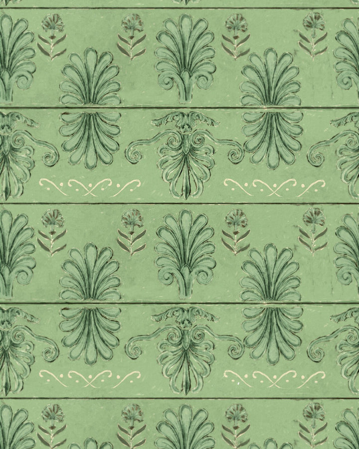 MYKONOS VILLA MOTIF Island Green Wallpaper (WP30040) by Mind The Gap | WP30040 | SUNDANCE VILLA | 1 roll x 20.5 x 393.7 in | 0.52m / 20.5in | 10m / 393.7in | 5.20mp | 56.5cm / 22.2in | Green, Taupe | Satin Matte | Paste the wall | 1-roll in a box | Fabric Carolina | https://www.fabriccarolina.com/