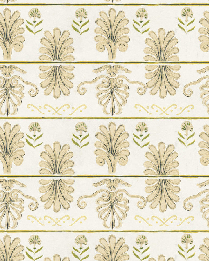 Mykonos Villa Motif Taupe Wallpaper by Mind the Gap Designer Wallpaper SUNDANCE VILLA Satin Matte Made in Europe Paste the wall 1 roll x 20.5 x 10.9 yards - Swanky Fabrics -