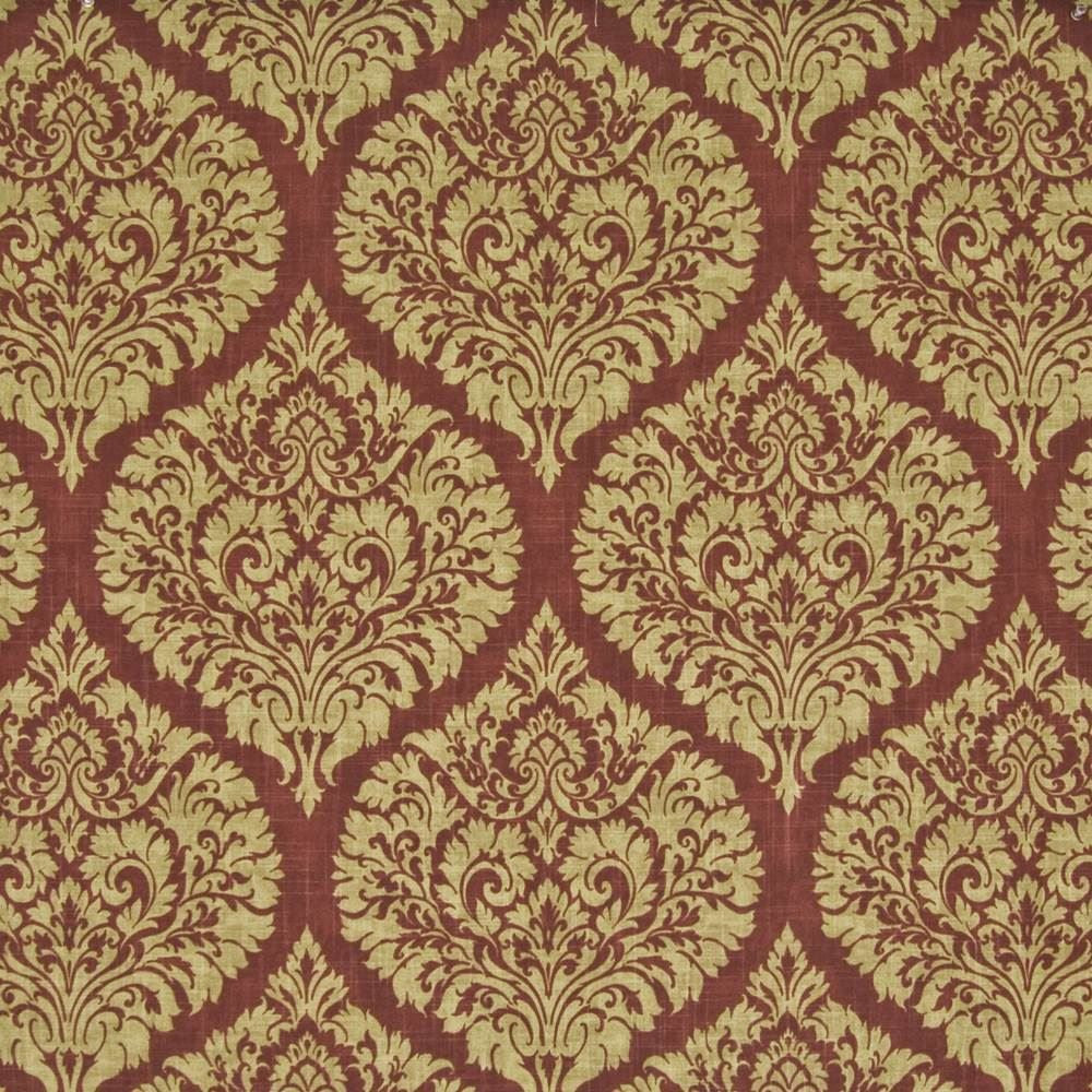 Natchez Damask Scarlet by Kasmir Fabric 1387 100% Cotton
 SPAIN 50,000 Wyzenbeek Double Rubs Horizontal: 13 4/8 inches and Vertical: 17 4/8 inches 54 - Fabric Carolina -