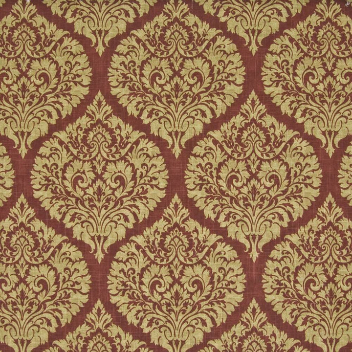 Natchez Damask Scarlet by Kasmir Fabric 1387 SPAIN 50,000 Wyzenbeek Double Rubs H: 13 4/8 inches, V:17 4/8 inches 54 - 56 - Fabric Carolina - Kasmir