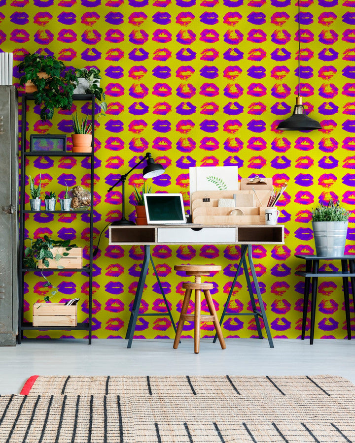 Neon Kiss Wallpaper by Mind the Gap Designer Wallpaper THE WALLPAPER COLLECTABLES Satin Matte Made in Europe Paste the wall 3 rolls x 20.5 x 3.25 yards - Swanky Fabrics -