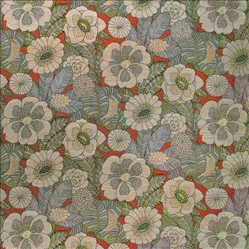 Nepal Garden Flame by Kasmir Fabric 1405 70% Rayon 30% Polyester CHINA 30,000 Wyzenbeek Double Rubs H: 29 4/8 inches, V: 17 inches 54 - Fabric Carolina - Kasmir