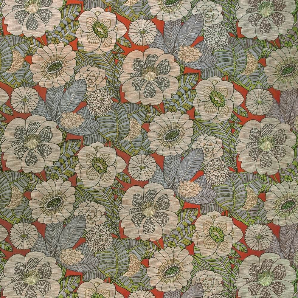 Nepal Garden Flame by Kasmir Fabric 1405 70% Rayon
30% Polyester
 CHINA </p><p>Repeat: Horizontal: 29 4/8 inches and Vertical: 17 inches 54 - Fabric Carolina -