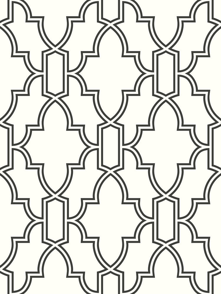 Black and White Tile Trellis Black & White by Seabrook Wallpaper NextWall Peel & Stick United States 30.75 18" 20.5" - Fabric Carolina -