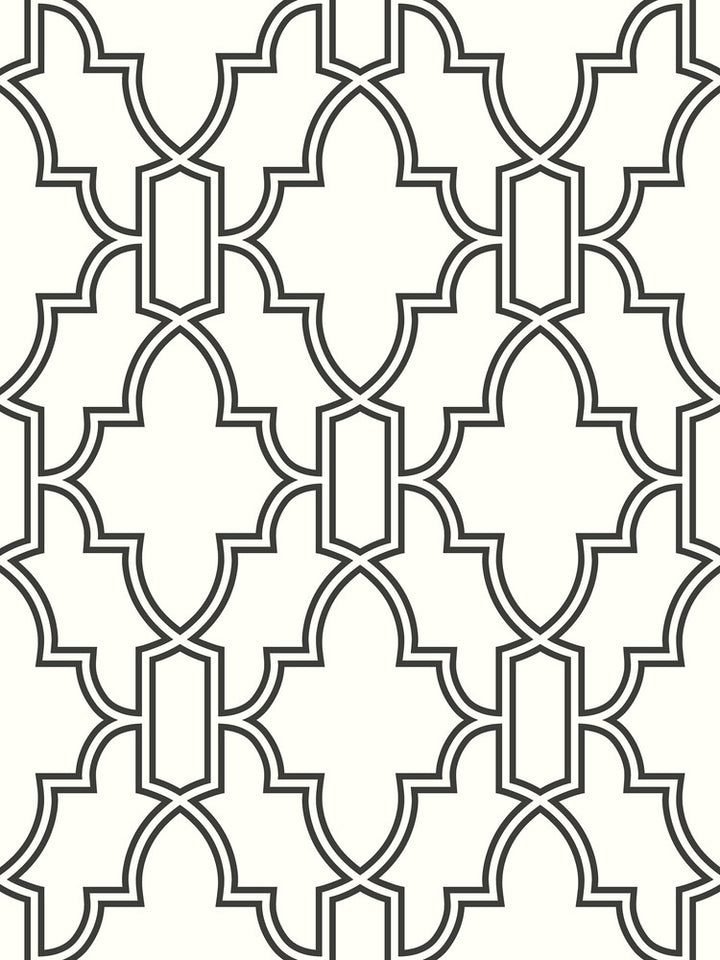 Black and White Tile Trellis Black & White by Seabrook Wallpaper NextWall Peel & Stick United States 30.75 18" 20.5" - Fabric Carolina -