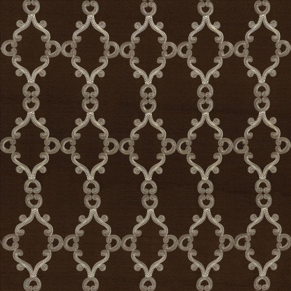 Odette Chocolate  by Kasmir Fabric See sample 100% Polyester
Embroidery
100% Polyester
 CHINA Not Tested </p><p>Repeat: Horizontal: 5 inches and Vertical: 7 6/8 inches 56  - Fabric Carolina -