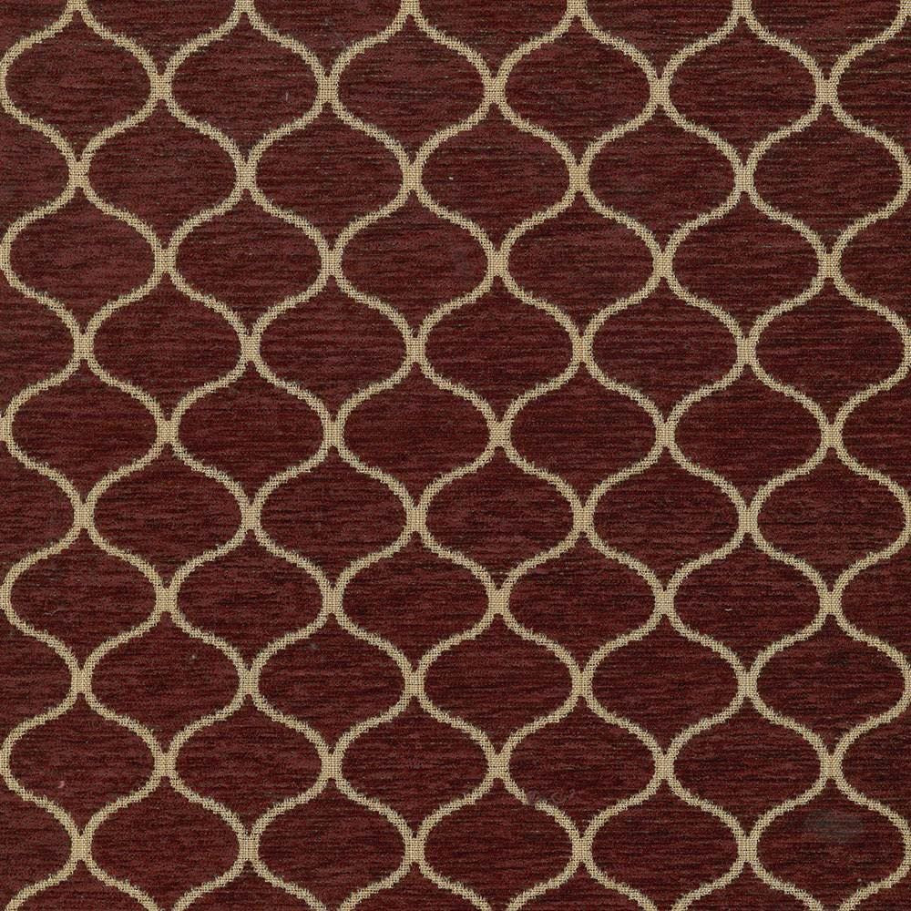 Ogee Trellis Crimson by Kasmir Fabric 5071 100% Polyester CHINA 25,000 Wyzenbeek Double Rubs Horizontal: 1 6/8 inches and Vertical: 1 6/8 inches 56 - 59 - Fabric Carolina -