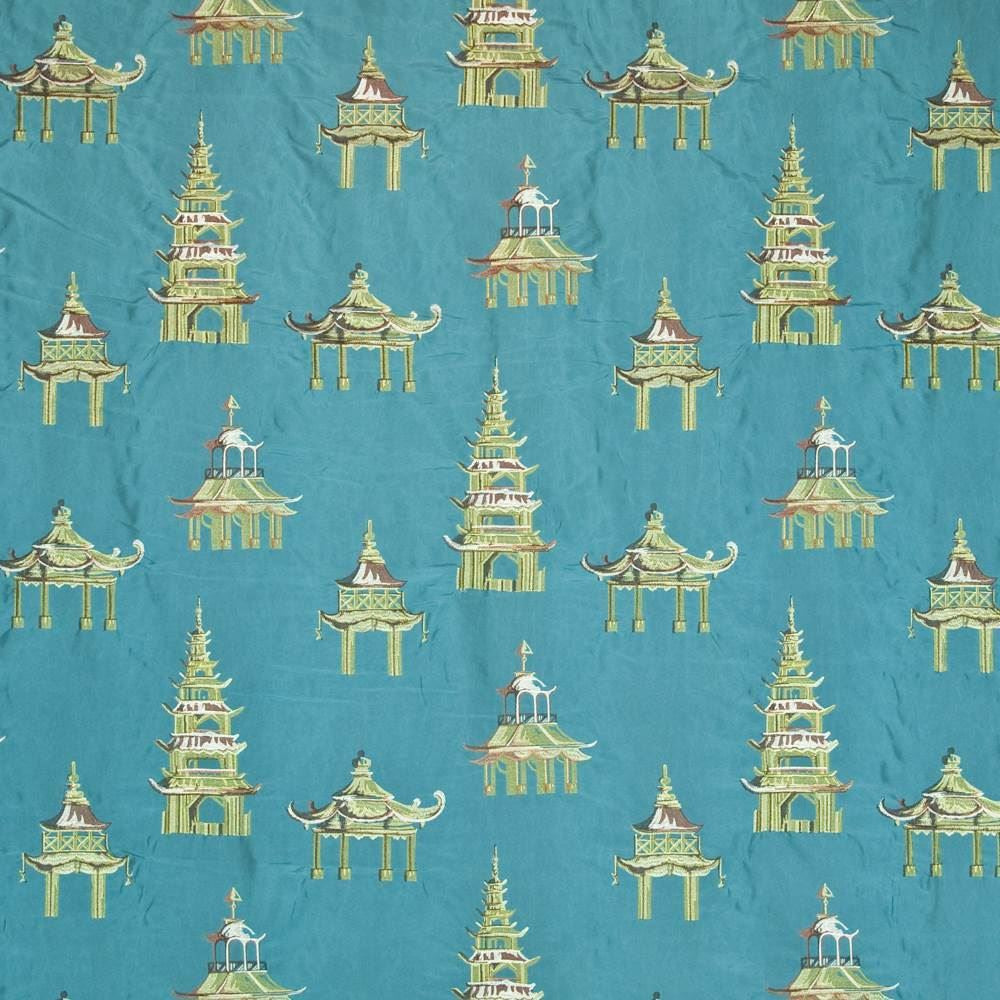 Old Shanghai Turquoise by Kasmir Fabric 1406 44% Rayon
30% Nylon
26% Polyester
 CHINA 12,000 Wyzenbeek Double Rubs Horizontal: 28 inches and Vertical: 22 4/8 inches 54 - Fabric Carolina -