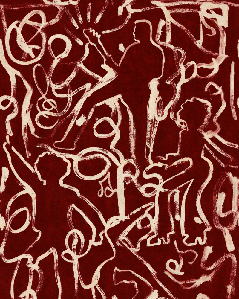 ON THE STAGE Rhubarb Wallpaper (WP30093) by Mind The Gap | WP30093 | WOODSTOCK '69 LIFESTYLE COLLECTION | 1 roll x 20.5 x 393.7 in | 0.52m / 20.5in | 10m / 393.7in | 5.20mp | 70cm / 27.5in | Burgundy, Taupe | Satin Matte | Paste the wall | 1-roll in a box | Fabric Carolina | https://www.fabriccarolina.com/