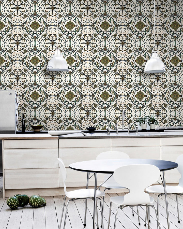 ORGANIC TILE Premium Wallpaper (WP20058) by Mind The Gap | WP20058 | WALLPAPER DESIGNER COLLECTION | 3 rolls x 20.5 x 118.1 in | 0.52m / 20.5in | 3m / 118in | 4.65mp | 52cm / 20.5in | Brown, Green, White | Non-woven | Paste the wall | 3-rolls in a box | Fabric Carolina | https://www.fabriccarolina.com/