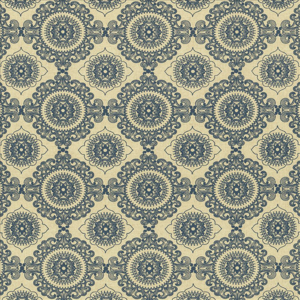 Ornamental Indigo by Kasmir Fabric 5156 38% Cotton
30% Polyester
16% Linen
16% Viscose
 INDIA </p><p>Repeat: Horizontal: 9 2/8 inches and Vertical: 9 inches 55 - Fabric Carolina -