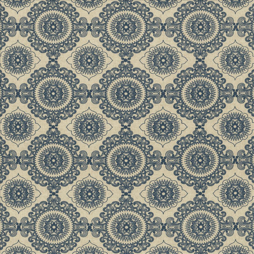 Ornamental Indigo by Kasmir Fabric 5156 38% Cotton
30% Polyester
16% Linen
16% Viscose
 INDIA </p><p>Repeat: Horizontal: 9 2/8 inches and Vertical: 9 inches 55 - Fabric Carolina -
