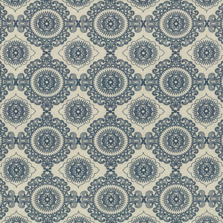 Ornamental Indigo by Kasmir Fabric 5156 38% Cotton 30% Polyester 16% Linen 16% Viscose INDIA 20,000 Wyzenbeek Double Rubs Horizontal: 9 2/8 inches and Vertical: 9 inches 55 - Fabric Carolina -