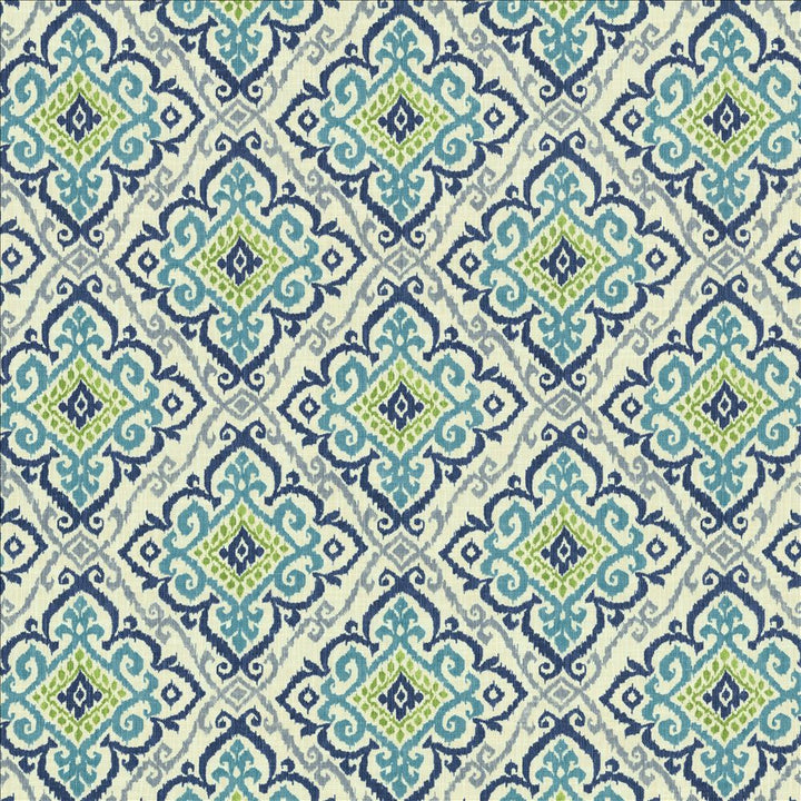 Oswego Capri Blue by Kasmir Fabric 1453 75% Cotton
25% Linen
 PAKISTAN </p><p>Repeat: Horizontal: 13 4/8 inches and Vertical: 25 inches 55 - Fabric Carolina -