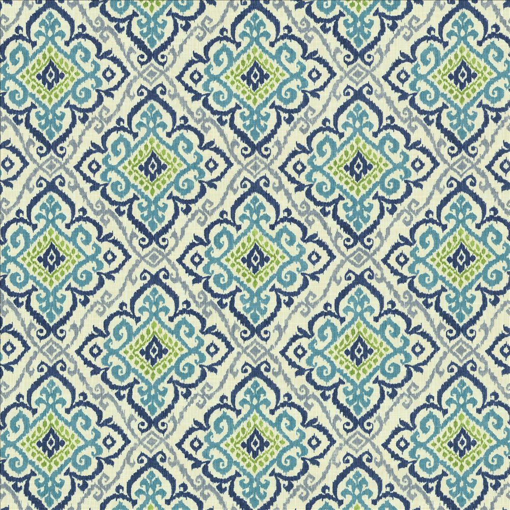 Oswego Capri Blue by Kasmir Fabric 1453 75% Cotton
25% Linen
 PAKISTAN </p><p>Repeat: Horizontal: 13 4/8 inches and Vertical: 25 inches 55 - Fabric Carolina -