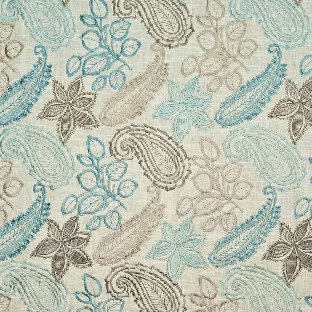 Padonia Paisley Lagoon by Kasmir Fabric 1398 55% Linen 45% Viscose CHINA 12,000 Wyzenbeek Double Rubs Horizontal: 26 inches and Vertical: 15 6/8 inches 54 - Fabric Carolina -