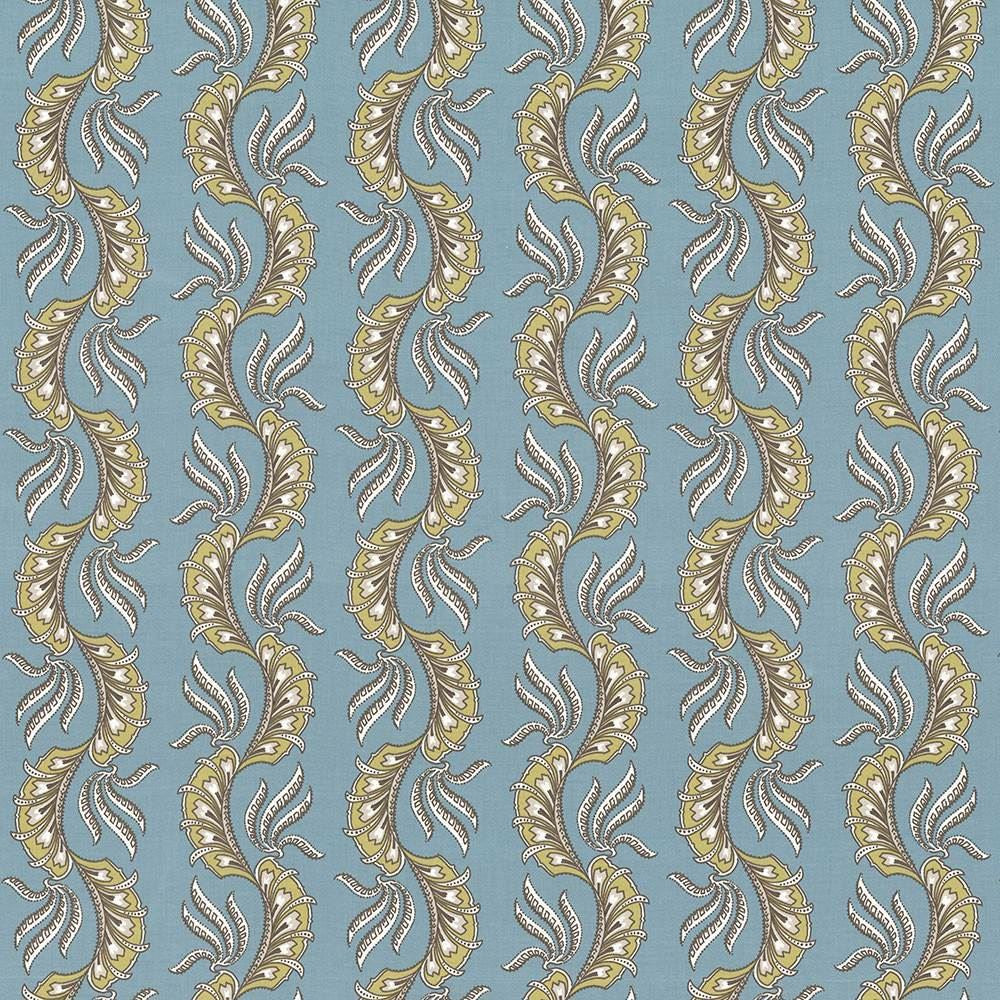 Paisley Scallop Aqua by Kasmir Fabric 1427 100% Cotton
 TURKEY Not Tested Horizontal: 9 1/8 inches and Vertical: 6 3/8 inches 55 - Fabric Carolina -